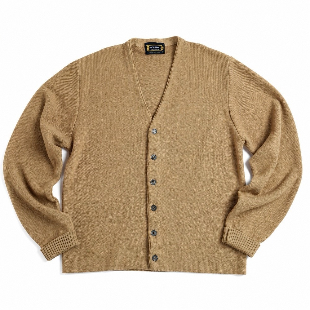 Vintage 70s Drummond Cardigan Sweater Mens Large Tan Paca Links 100% Virgin Wool